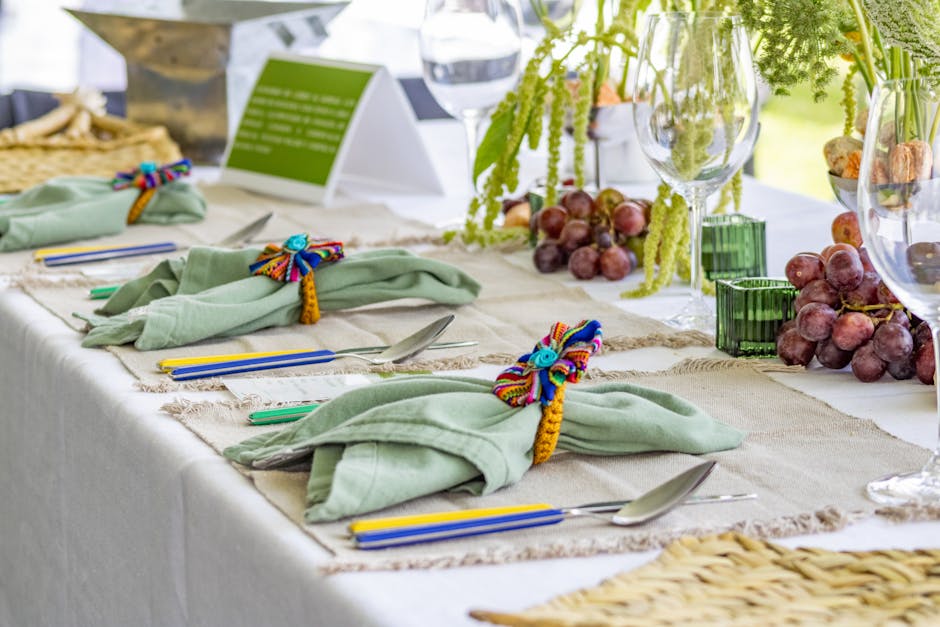 Estate Collection jacquard-woven Egyptian cotton tablecloth on a formal dining table
