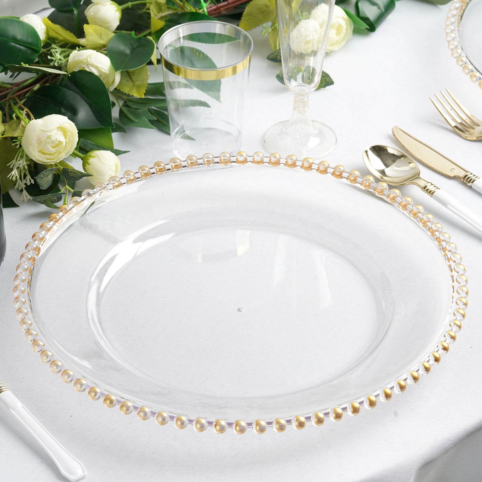 Clear Acrylic Charger Plates with Gold Rim Set of 12