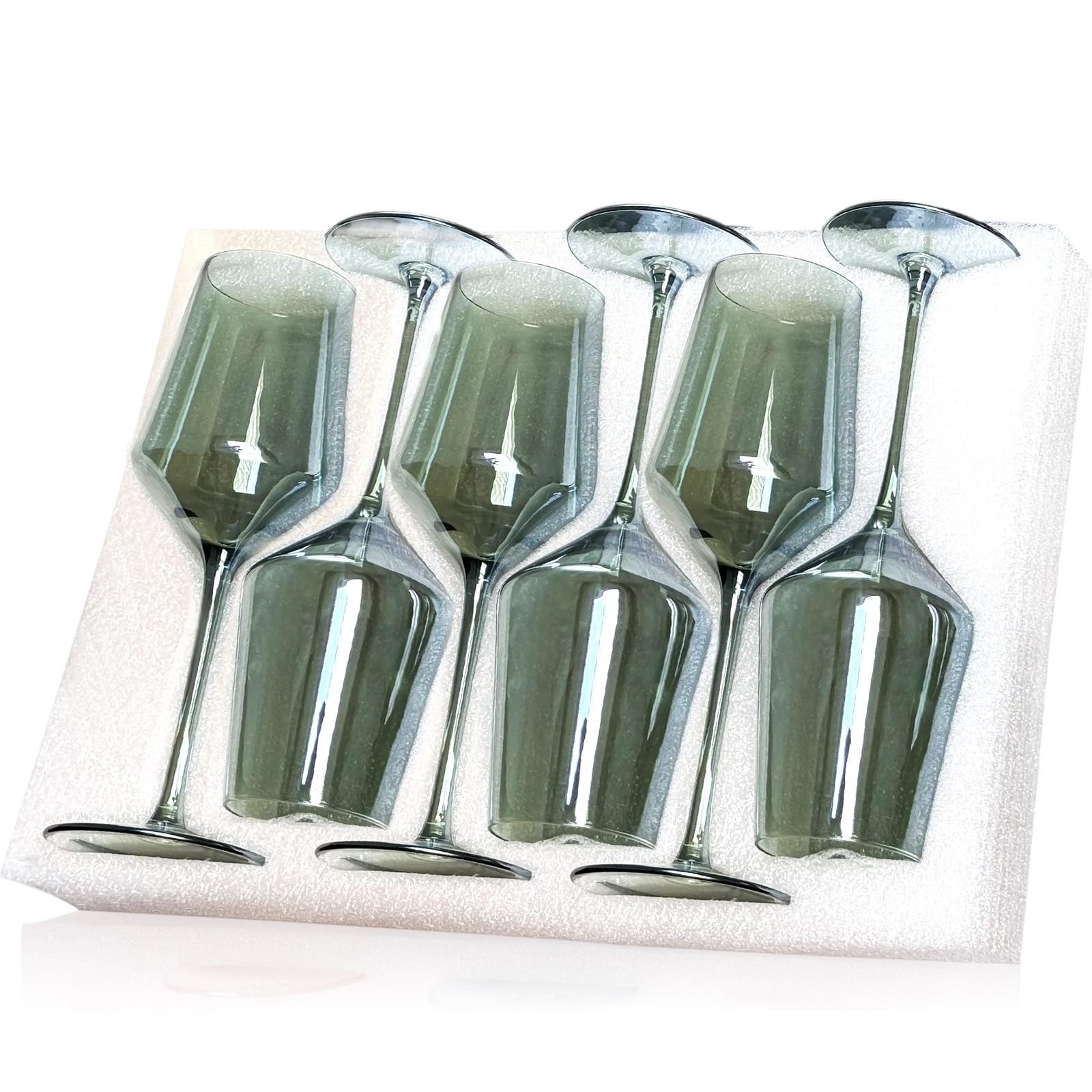 comfit Hand Blown Emerald Green Wine Glasses Set of 6