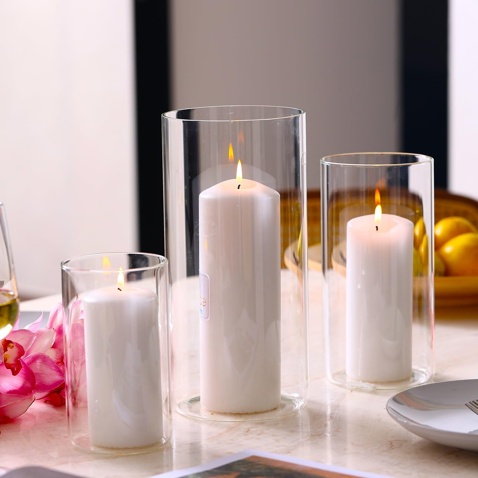 PHOSPHOR Hurricane Candle Holders Clear Glass Cylinder