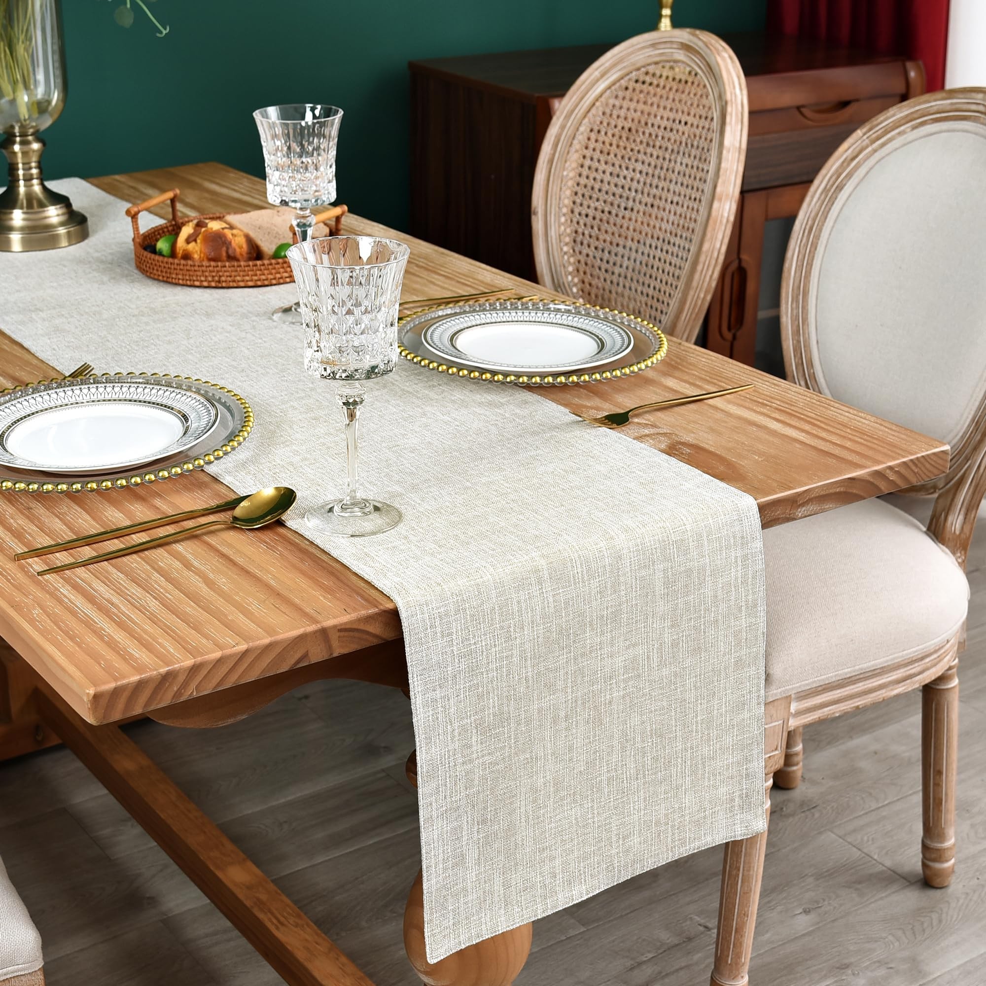 Farmhouse Rustic Faux Linen Table Runner