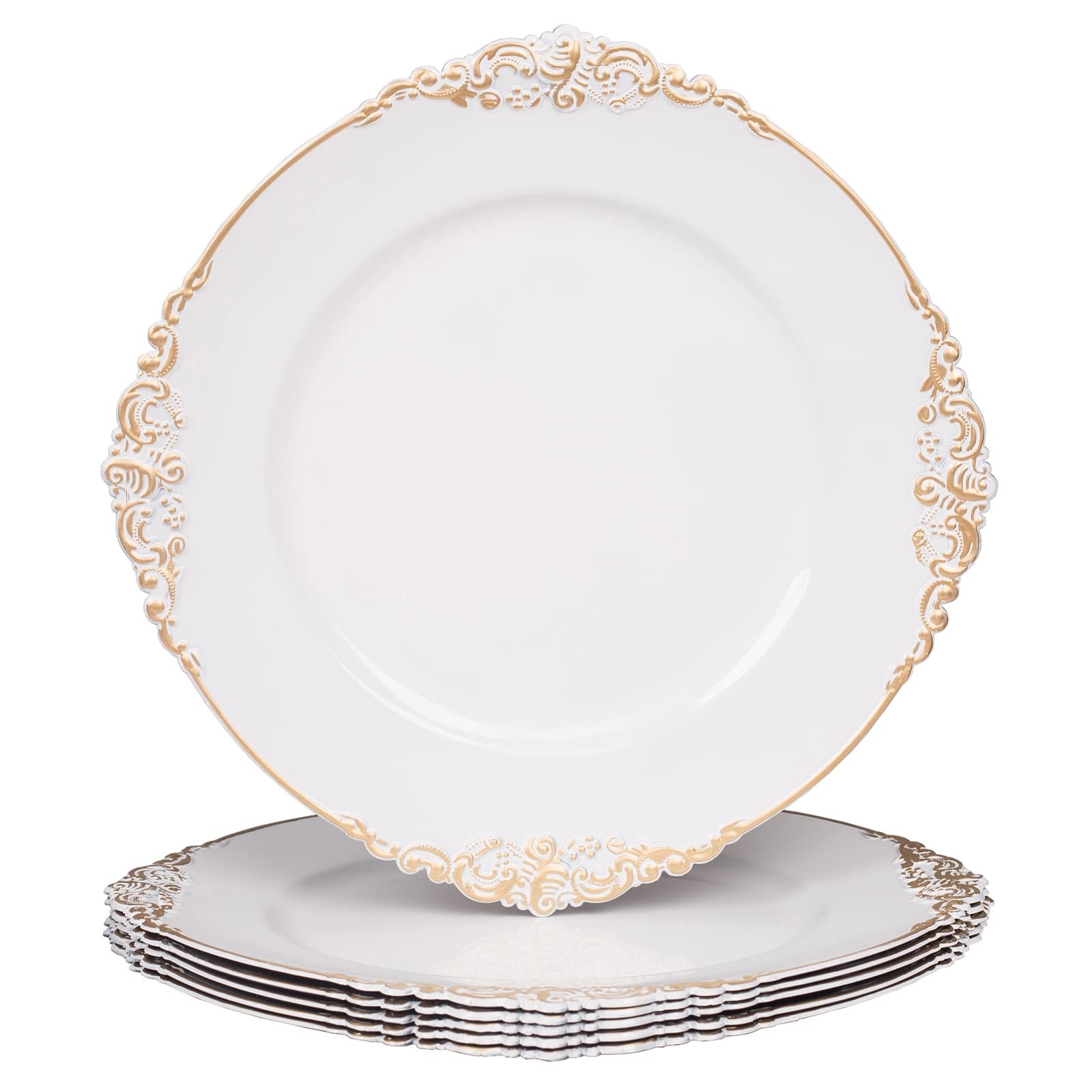 MAONAME White Charger Plates with Gold Rim Set of 6