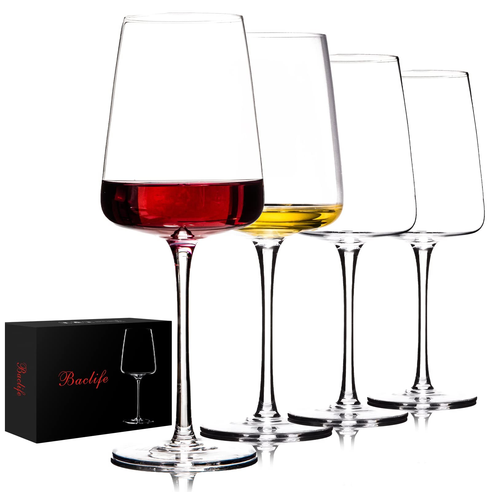 BACLIFE Hand Blown Red Wine Glasses Set of 4